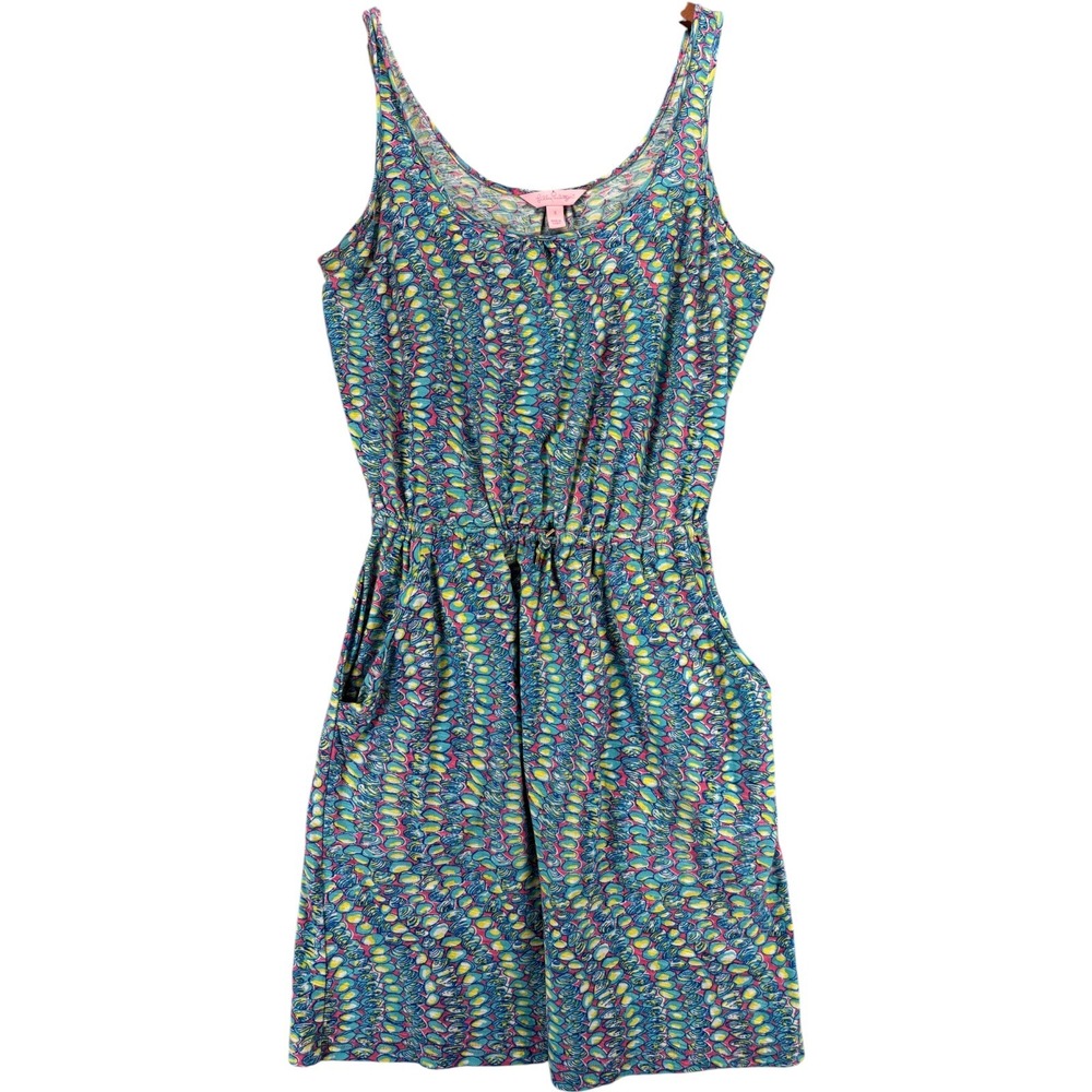Lilly Pulitzer Romper S Pink Blue Shell Print Cotton Pockets Beach Resort Boho